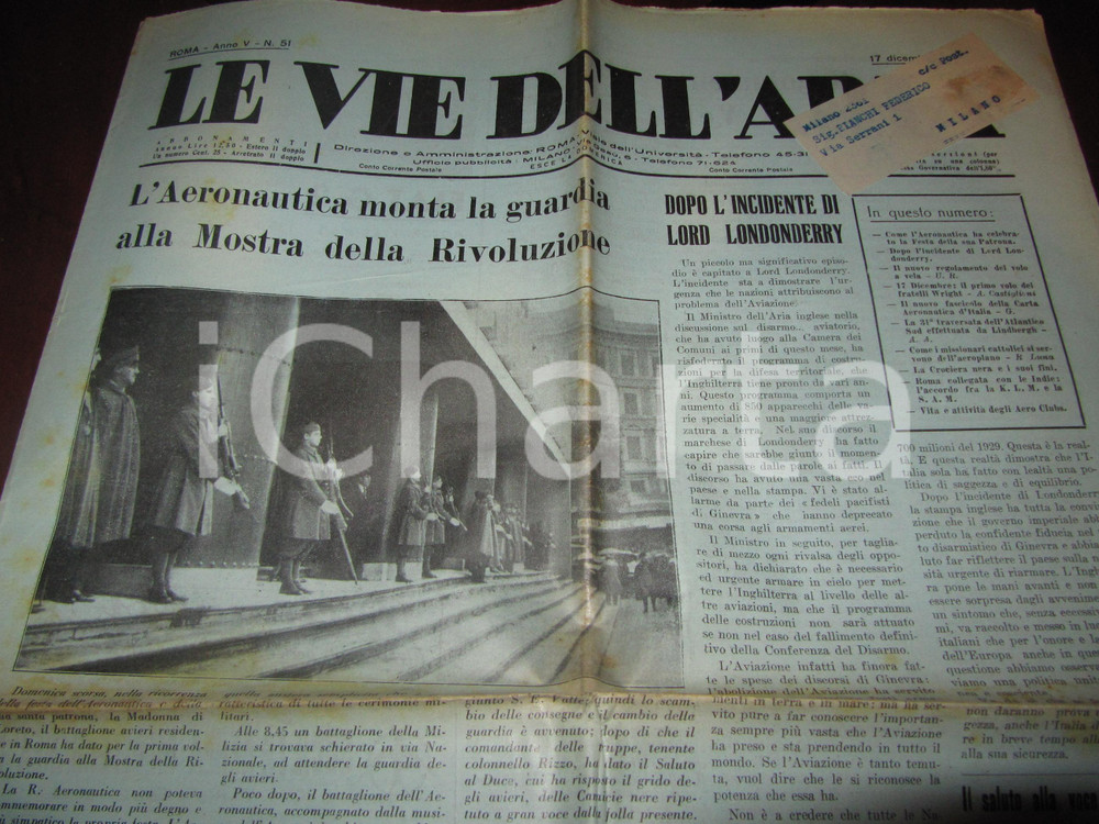 Giornale, rivista storica 1933 LE VIE DELL ARIA Aeronautica a guardia Mostra RIVOLUZIONE FASCISTA 1