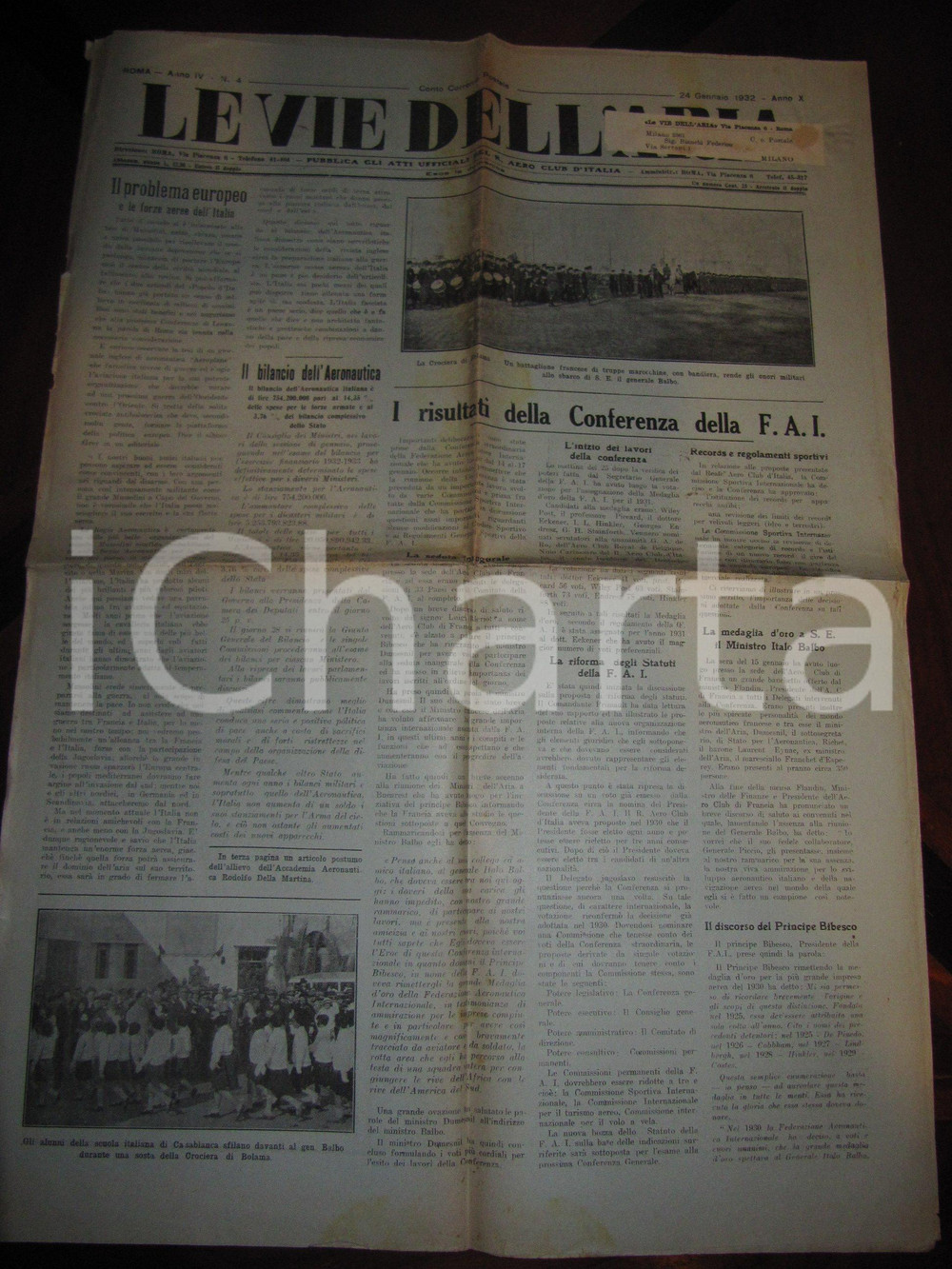 Giornale, rivista storica 1932 LE VIE DELL ARIA Federazione Aeronautica Internazionale Giornale 1