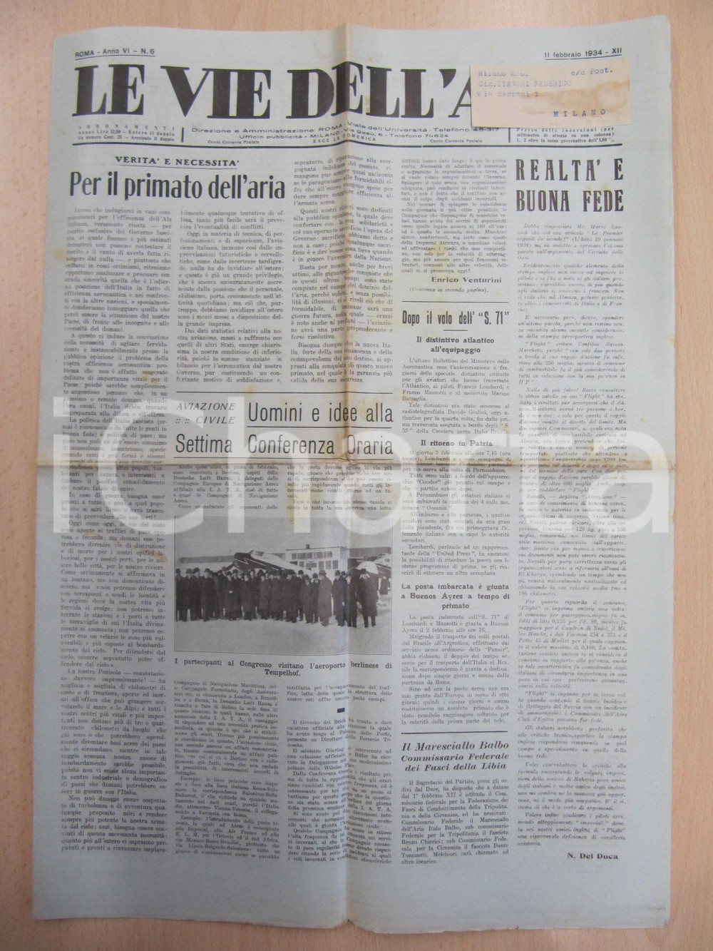 Giornale, rivista storica 1934 LE VIE DELL ARIA Oreste SALOMONE e l attacco al CAPRONI 478 Giornale 1