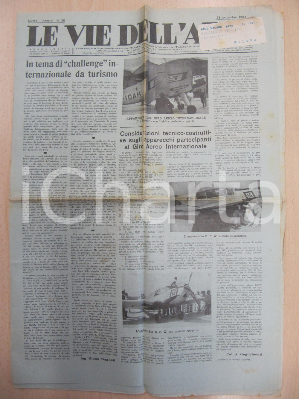 Giornale, rivista storica 1934 LE VIE DELL ARIA Vittorio BEONIO BROCCHERI volo attraverso la SIBERIA 1
