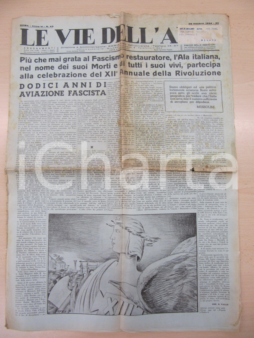Giornale, rivista storica 1934 LE VIE DELL ARIA Dodici anni di aviazione fascista Gen. Giuseppe VALLE 1
