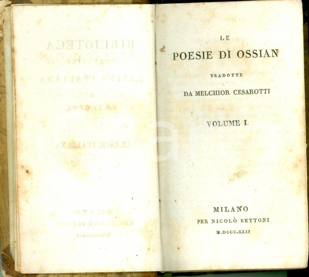 Libro, pubblicazione d epoca 1822 Melchiorre CESAROTTI Poesie di OSSIAN Nicolò BETTONI Tre tomi in un volume 1
