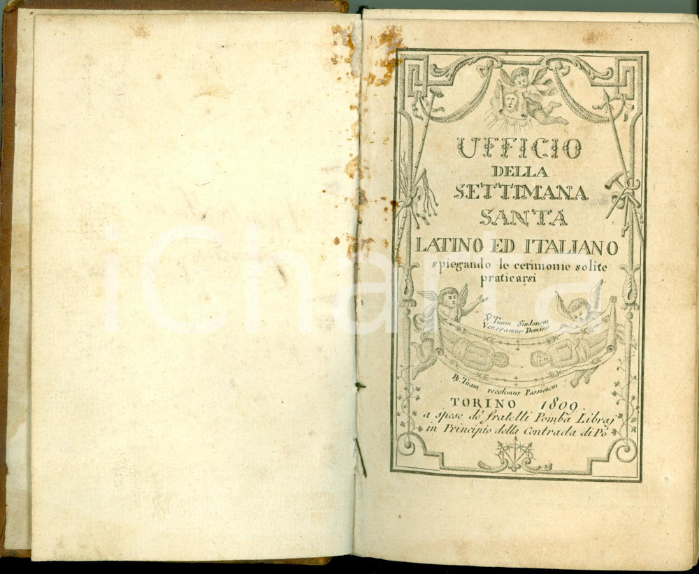 Libro, pubblicazione d epoca 1809 UFFICIO DELLA SETTIMANA SANTA con incisioni F.lli POMBA Volume 1