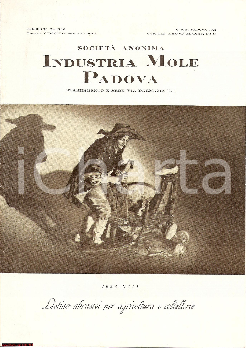 Materiale pubblicitario d’epoca 1934 PADOVA Listino abrasivi Industria MOLE illustrato 1