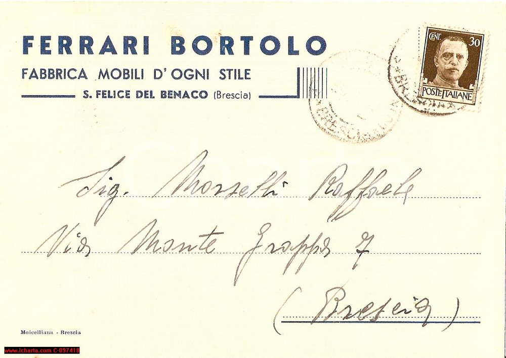 Cartolina originale da collezione 1942 SAN FELICE DEL BENACO BS Mobilificio FERRARI Cartolina postale 1