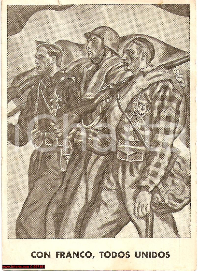 Cartolina originale da collezione 1939 GUERRA DI SPAGNA Con Franco, todos unidos Cartolina postale 1