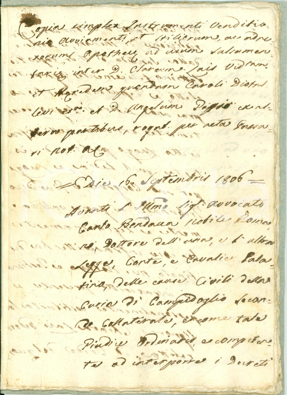Documento originale, autentico 1806 ROMA Clara LAIS vedova DIOTALLEVI vende pizzicheria ad Angelo GAFFI 30 pp. 1