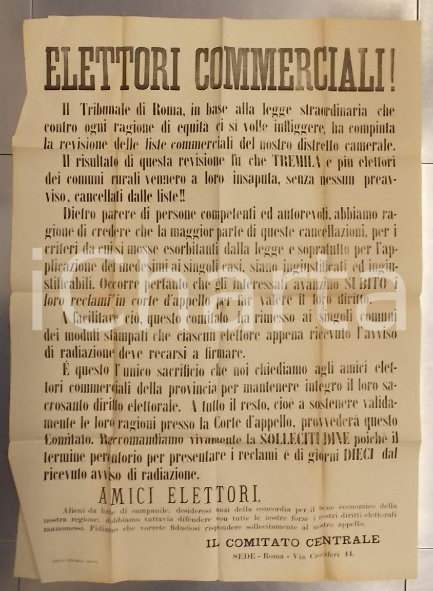 Documento originale, autentico 1906 ROMA Tremila elettori dei Comuni rurali cancellati da liste elettorali 1