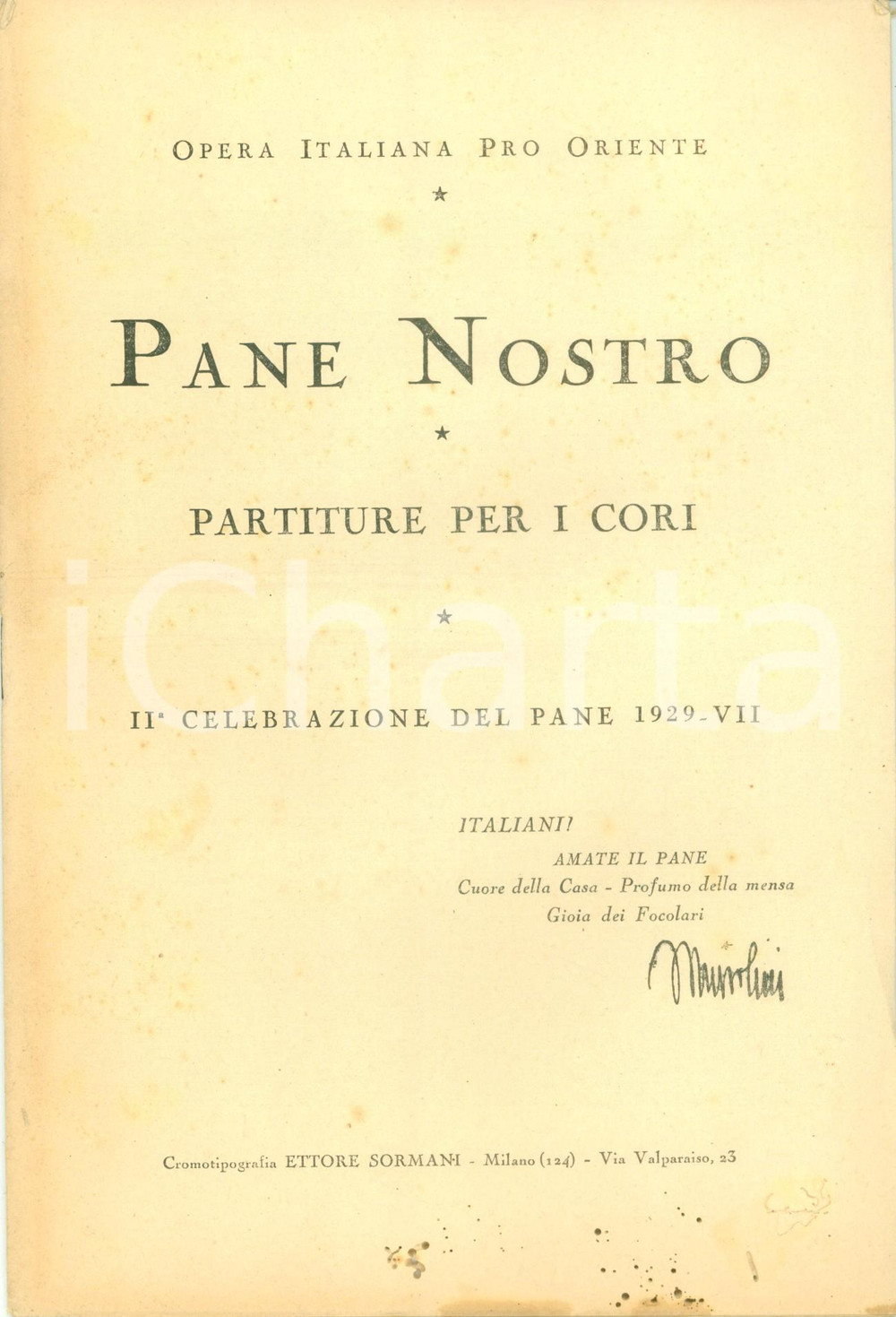 Documento originale, autentico 1929 MILANO Opera Italiana PRO ORIENTE Pane Nostro Partiture cori Spartito 2 1