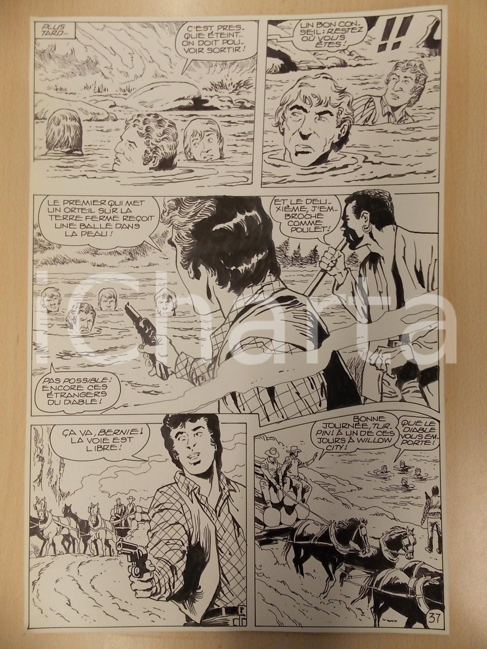 Opera d’arte autentica 1990 BILLY BOYD Ep.4 Luciano BERNASCONI Banditi nel fiume Tavola originale 1