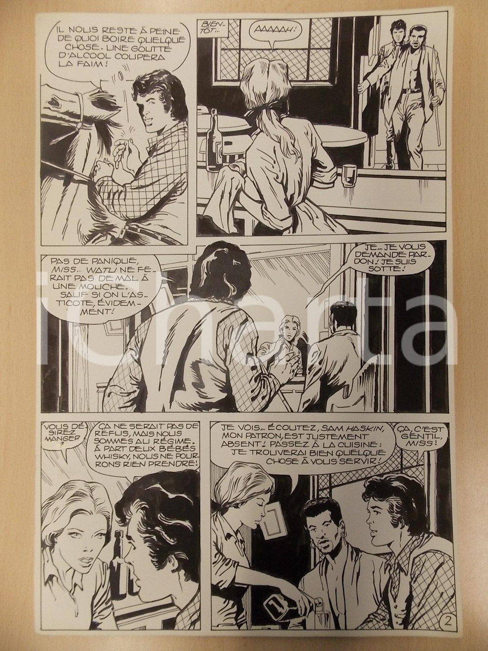 Opera d’arte autentica 1990 Luciano BERNASCONI Billy BOYD e Watu al saloon Tavola originale Ep.4 LUBE 1