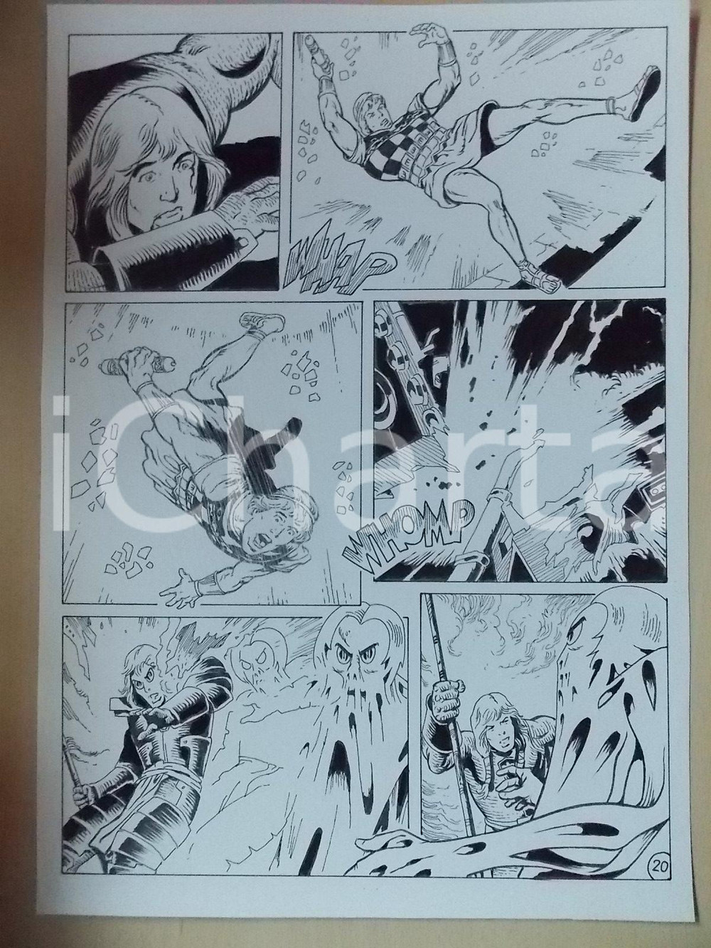 Opera d’arte autentica 2001 WAMPUS Luciano BERNASCONI Guerriero cade nel vuoto con amuleto Tavola LUBE 1