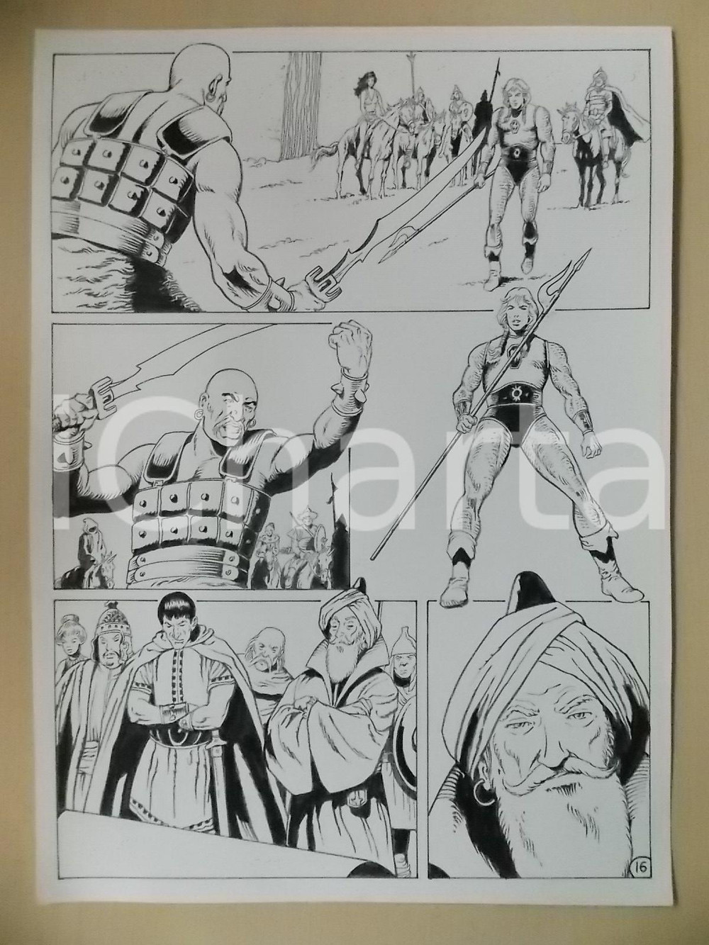 Opera d’arte autentica 1975 ca LUBE Luciano BERNASCONI Barbaro sfida a duello KABUR Tavola originale 1