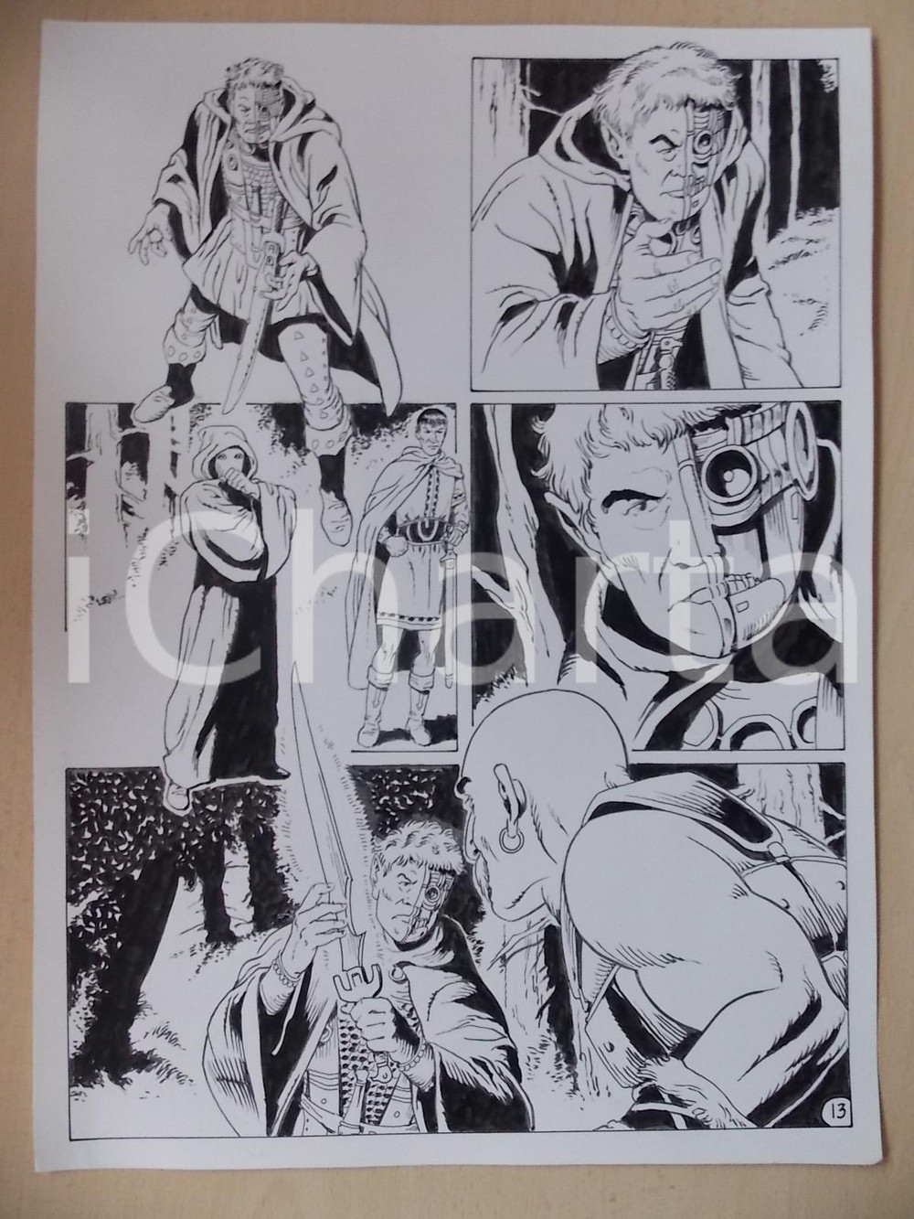 Opera d’arte autentica 1975 ca LUBE Luciano BERNASCONI Centurione cyborg mostra spada Tavola originale 1