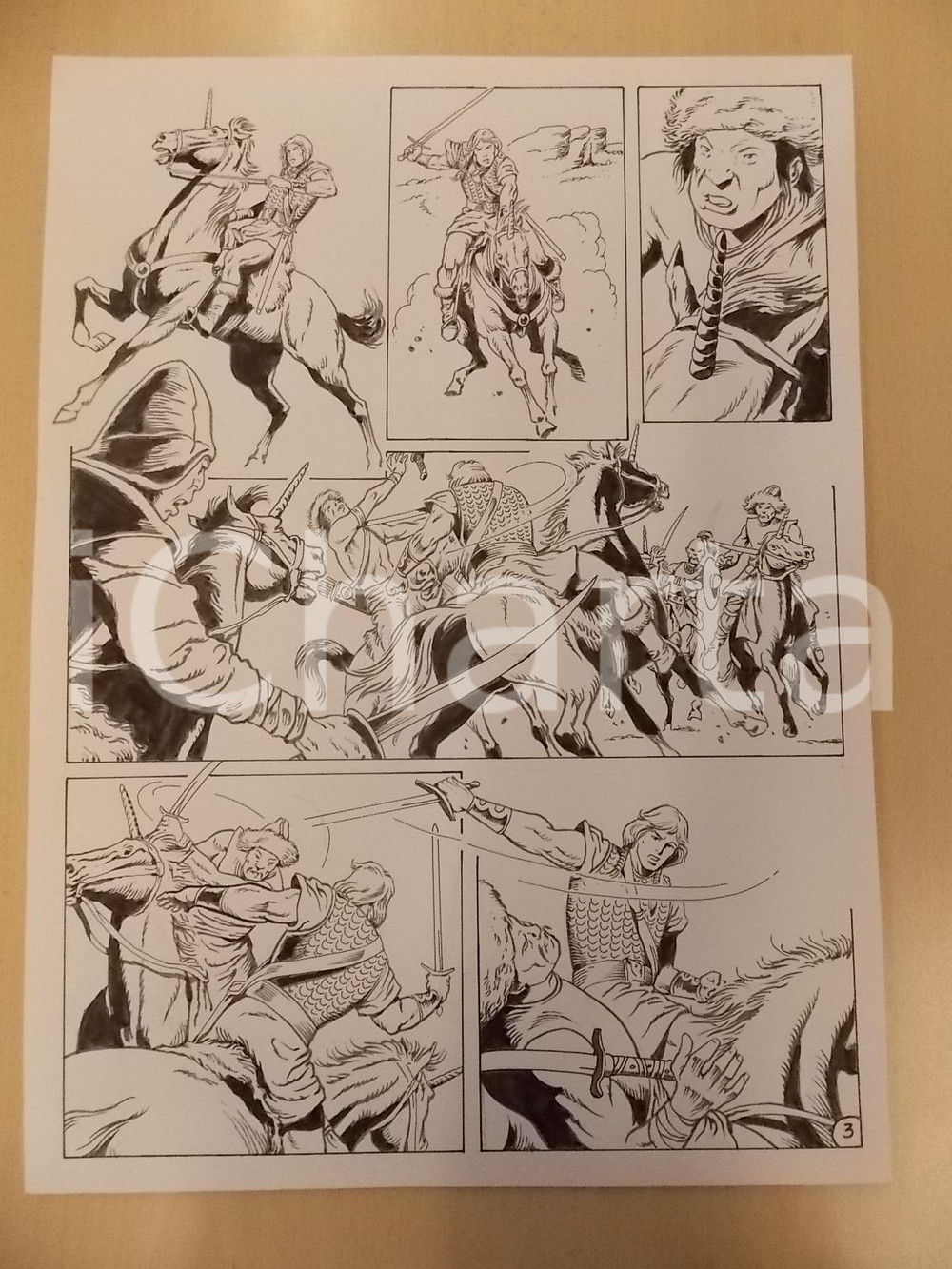 Opera d’arte autentica 1975 ca LUBE Luciano Bernasconi KABUR contro guerrieri mongoli Tavola originale 1