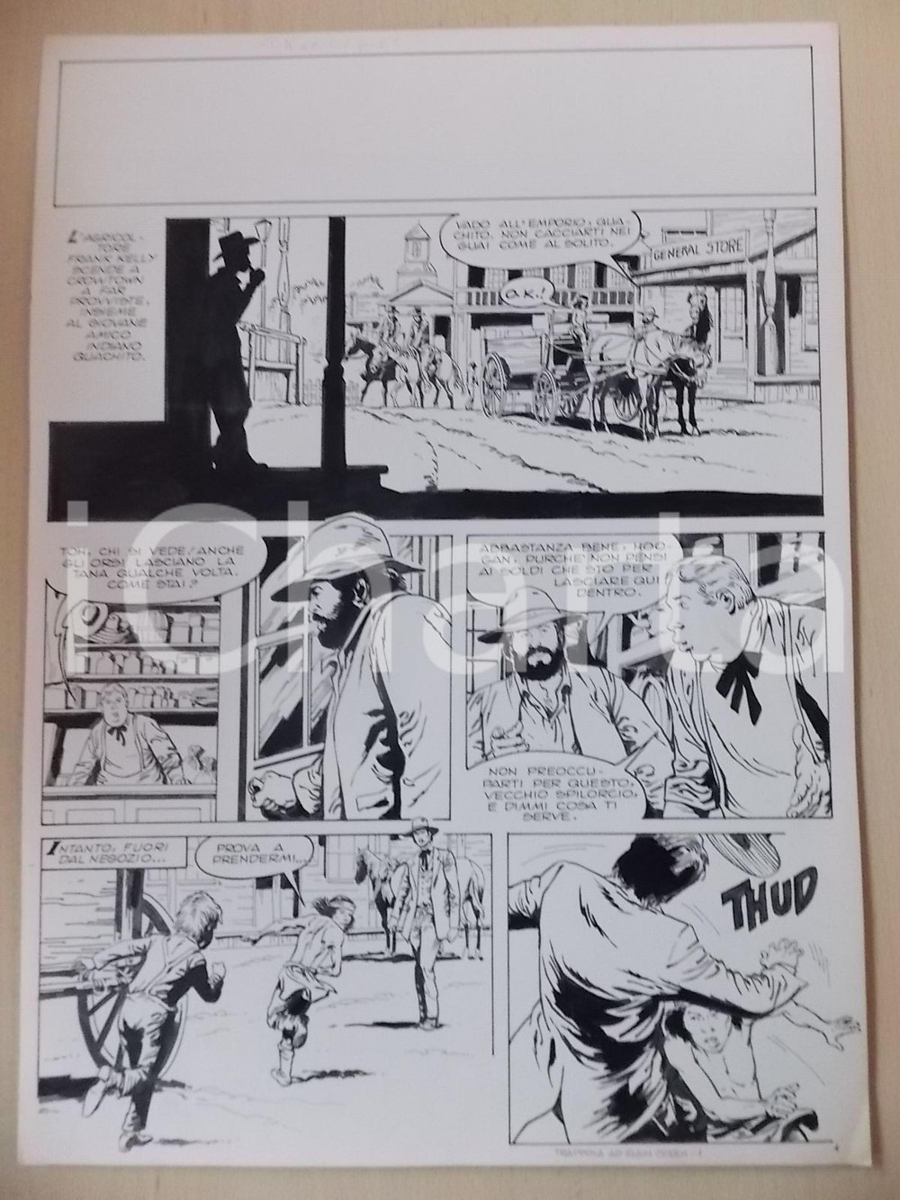Opera d’arte autentica 1970 ca TRAPPOLA A ELGIN CREEK Luciano BERNASCONI General store Tavola originale 1