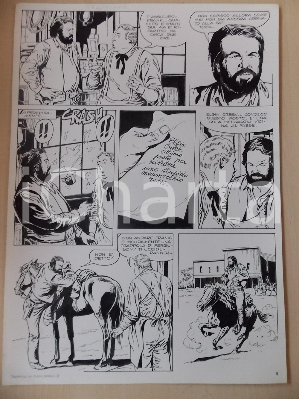 Opera d’arte autentica 1970 ca TRAPPOLA A ELGIN CREEK Luciano BERNASCONI Pellerossa in ostaggio Tavola 1