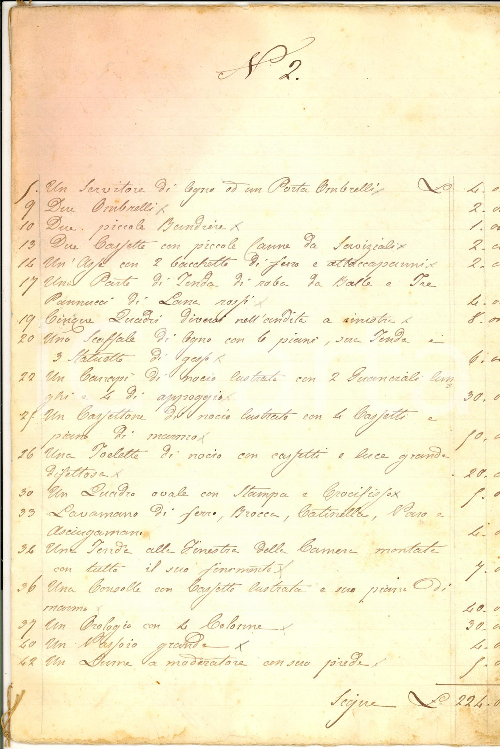 Manoscritto, lettera originale 1830 ca AREA SICILIANA Inventario beni di una nobile dimora Manoscritto 12 pp. 1