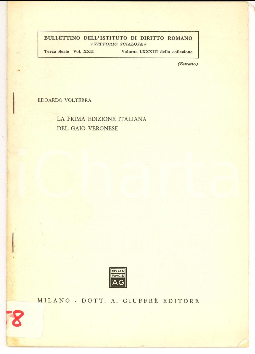 Libro, pubblicazione d epoca 1980 Edoardo VOLTERRA La prima edizione italiana del GAIO VERONESE 1