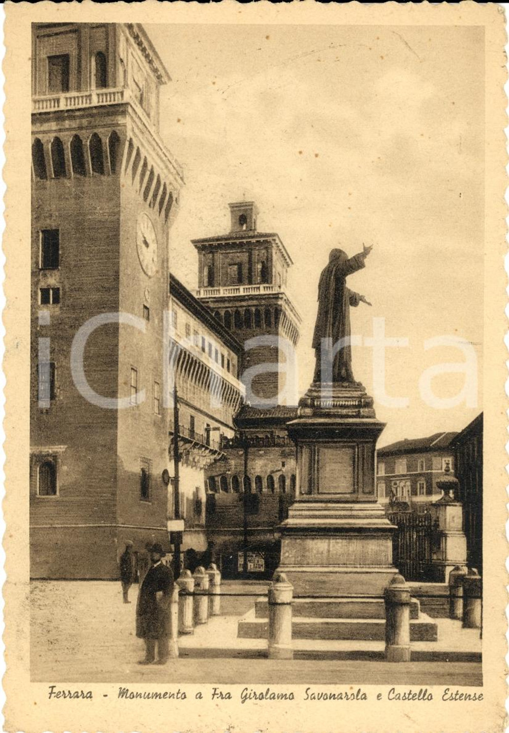 Cartolina originale da collezione 1947 FERRARA monumento Savonarola animata FG VG 1