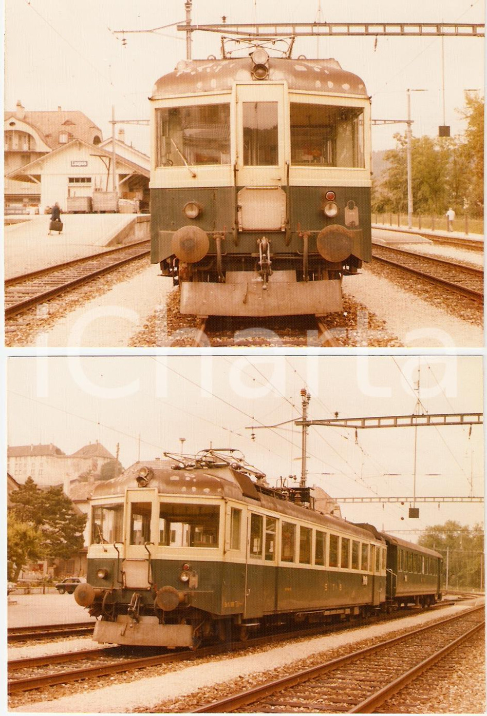Fotografia d epoca originale 1975 ca LAUPEN SVIZZERA Ferrovia SENSETALBAHN Treno in stazione Lotto 2 foto 1