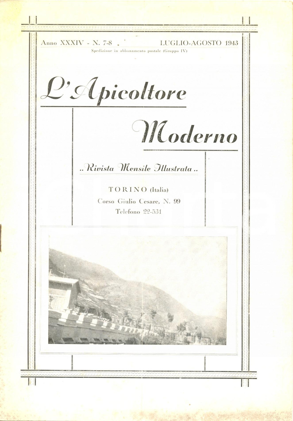 Giornale, rivista storica 1943 L APICOLTORE MODERNO Ministero AGRICOLTURA Materiale apistico agevolato 1