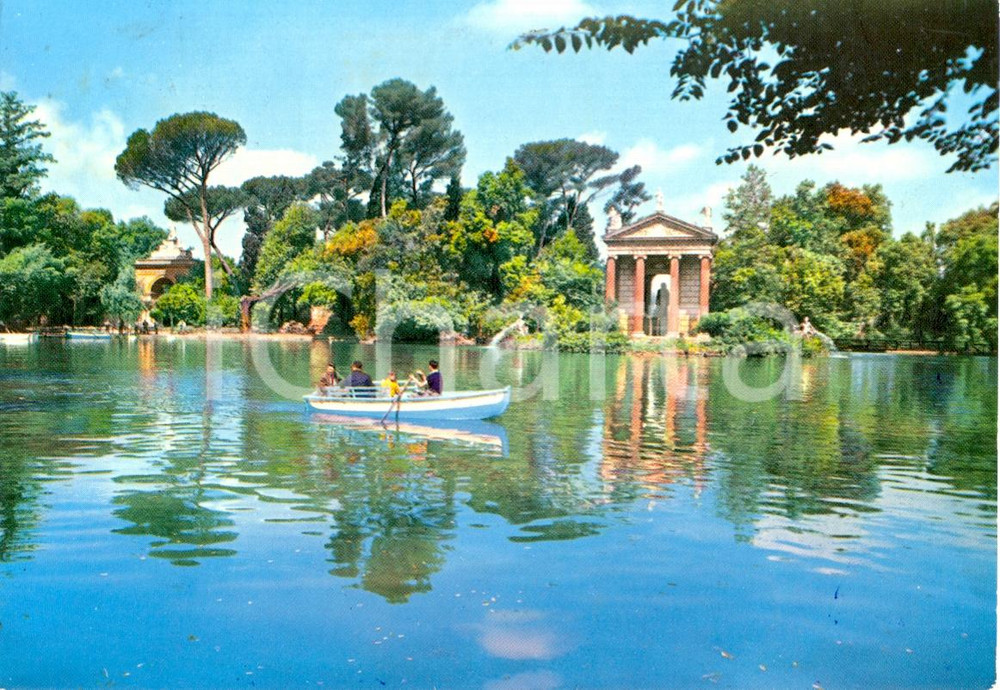 Cartolina originale da collezione 1966 ROMA Tempietto d Esculapio nel lago VILLA BORGHESE Cartolina animata FG VG 1