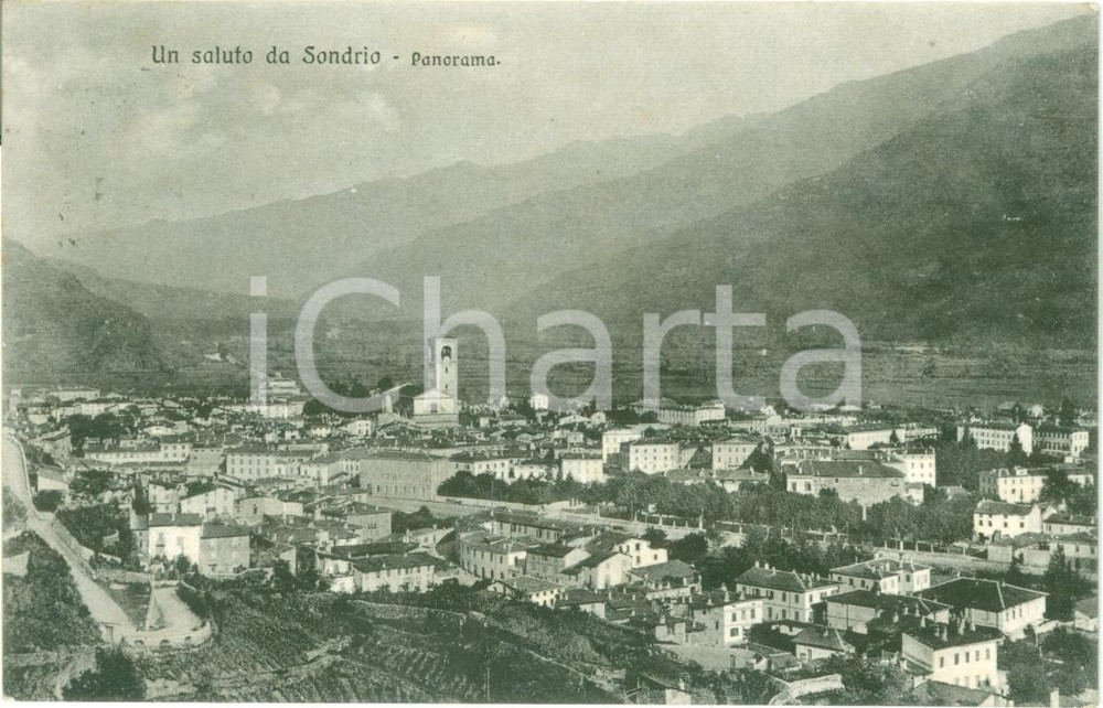 Cartolina originale da collezione 1907 SONDRIO Panorama aereo della cittÃ  Cartolina postale FP VG 1