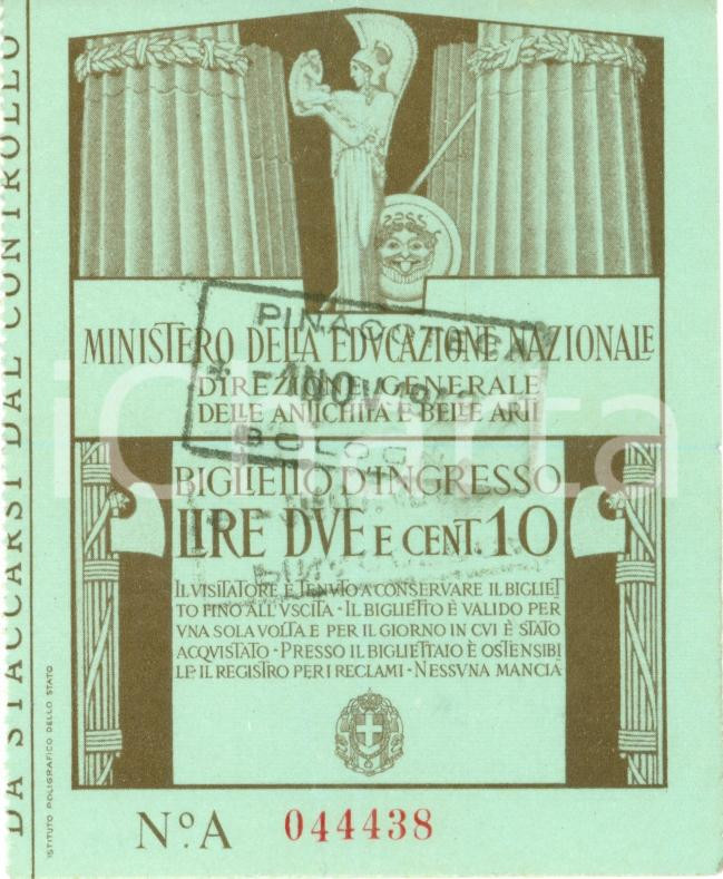 Oggetto da collezione cartaceo 1935 ca BOLOGNA Ingresso alla PINACOTECA  Biglietto illustrato FASCISMO 1