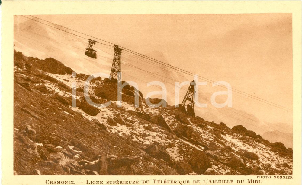 Cartolina originale da collezione 1930 CHAMONIX Teleferica AIGUILLE MIDI Linea superiore 1