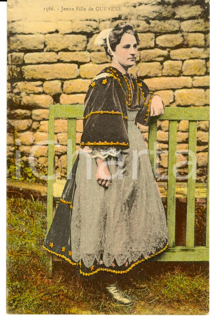 Cartolina originale da collezione 1910 GUEMENESURSCORFF F COSTUMES BRETONS Jeune fille FP NV 1