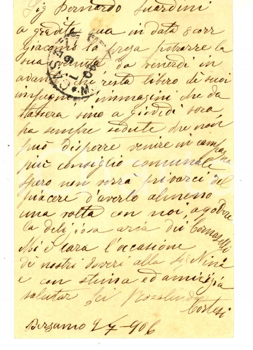 Documento originale, autentico 1906 BERGAMO Giacomo CORTESI impegnato nelle sedute del consiglio comunale 1