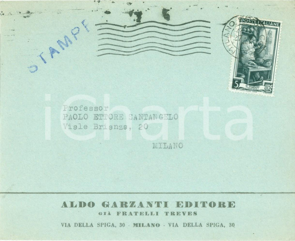 Materiale pubblicitario d’epoca 1950 ca MILANO Aldo GARZANTI Editore Busta intestata priva di contenuto 1