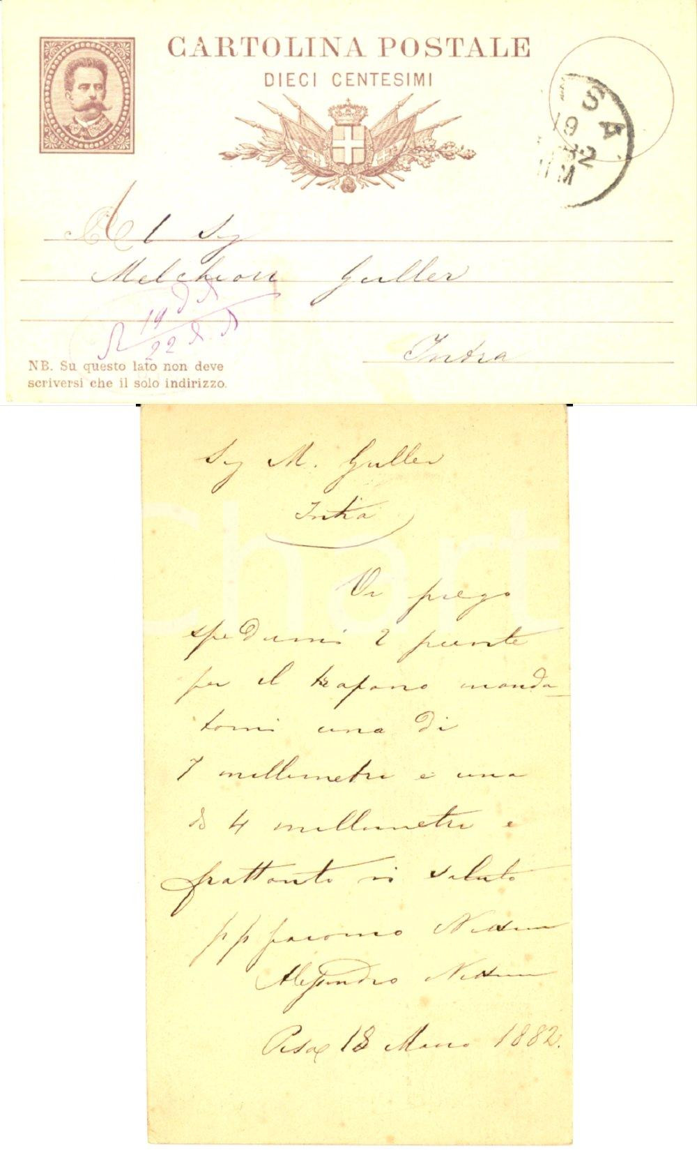 Documento originale, autentico 1882 PISA Ditta Giacomo NISSIM chiede punte per il trapano FP VG 1