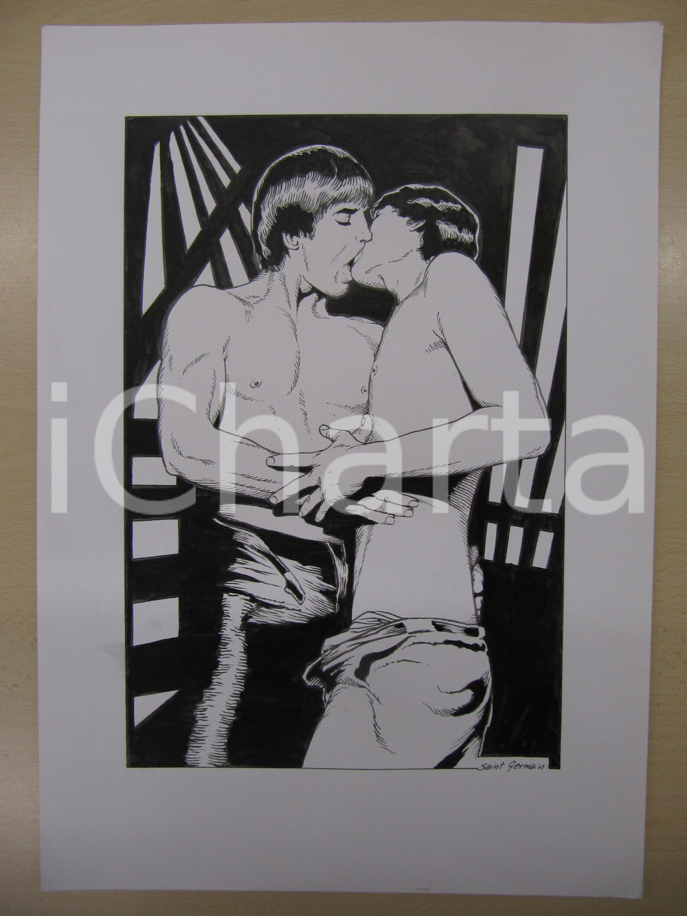 Opera d’arte autentica 1970 Fumetto erotico OMOSESSUALITA  MASCHILE Originale a china SAINT GERMAIN 3 1