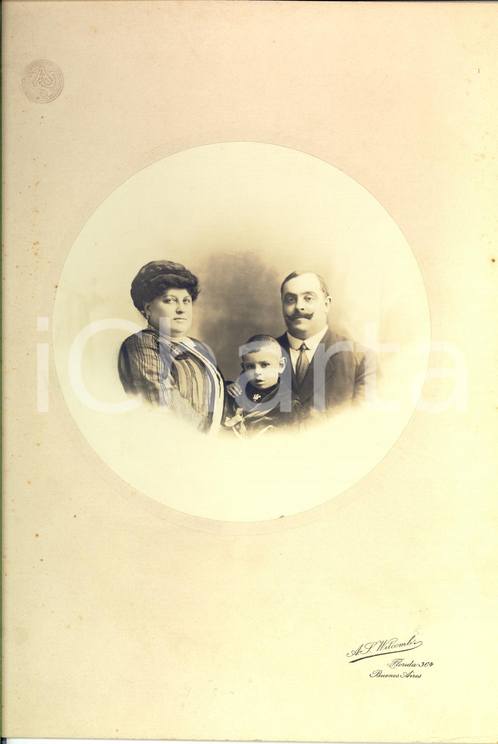 Fotografia d epoca originale 1920 ca BUENOS AIRES Ritratto di famiglia Foto A. S. WITCOMB Florida 364 1