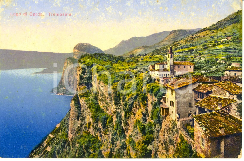 Cartolina originale da collezione 1910 ca TREMOSINE BS Panorama su Lago di GARDA Cartolina DANNEGGIATA FP NV 1