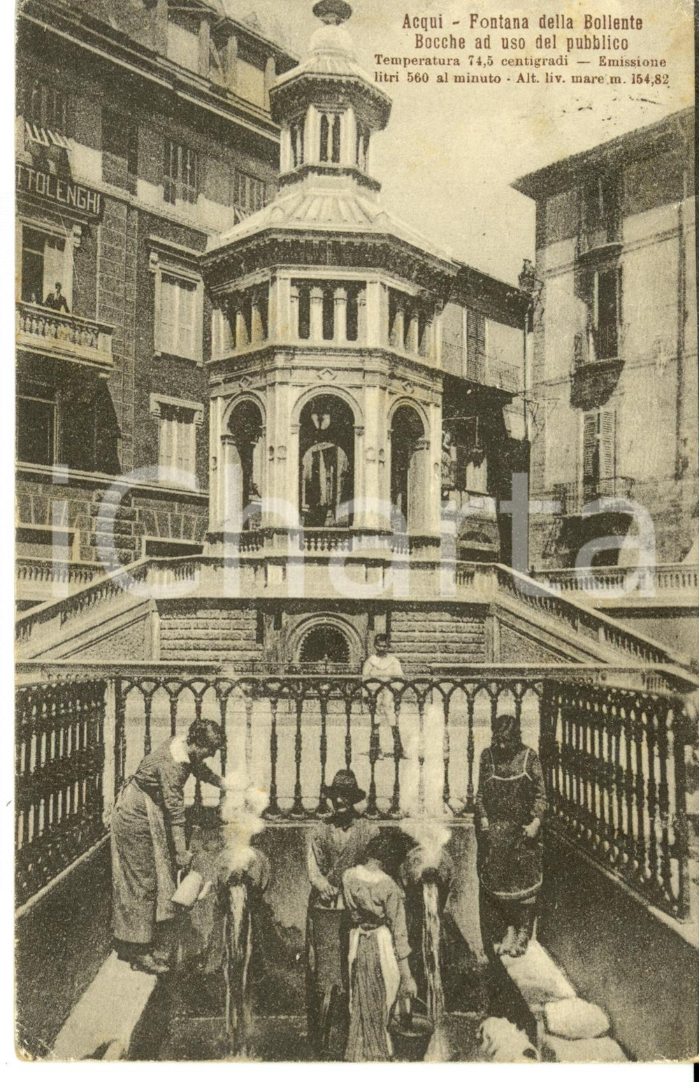 Cartolina originale da collezione 1917 ACQUI TERME AL Veduta della Fontana BOLLENTE BOCCHE Cartolina FP VG 1