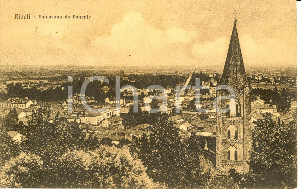Cartolina originale da collezione 1926 RIVOLI TO Veduta panoramica da ponente con campanile Cartolina FP VG 1