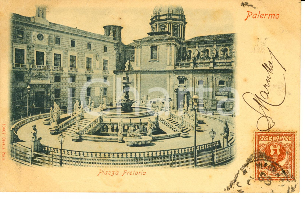 Cartolina originale da collezione 1902 PALERMO Veduta della fontana CAMILLIANI in Piazza PRETORIA Cartolina FP VG 1