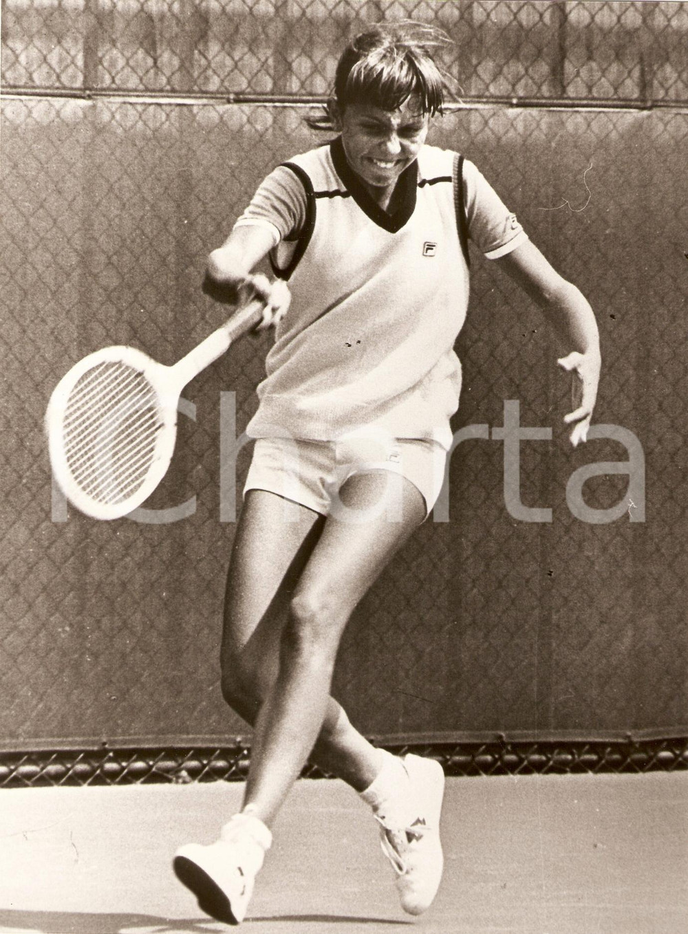 Fotografia d epoca originale 1981 TENNIS Raffaella REGGI si allena Sponsor FILA  LOTTO Fotografia 1