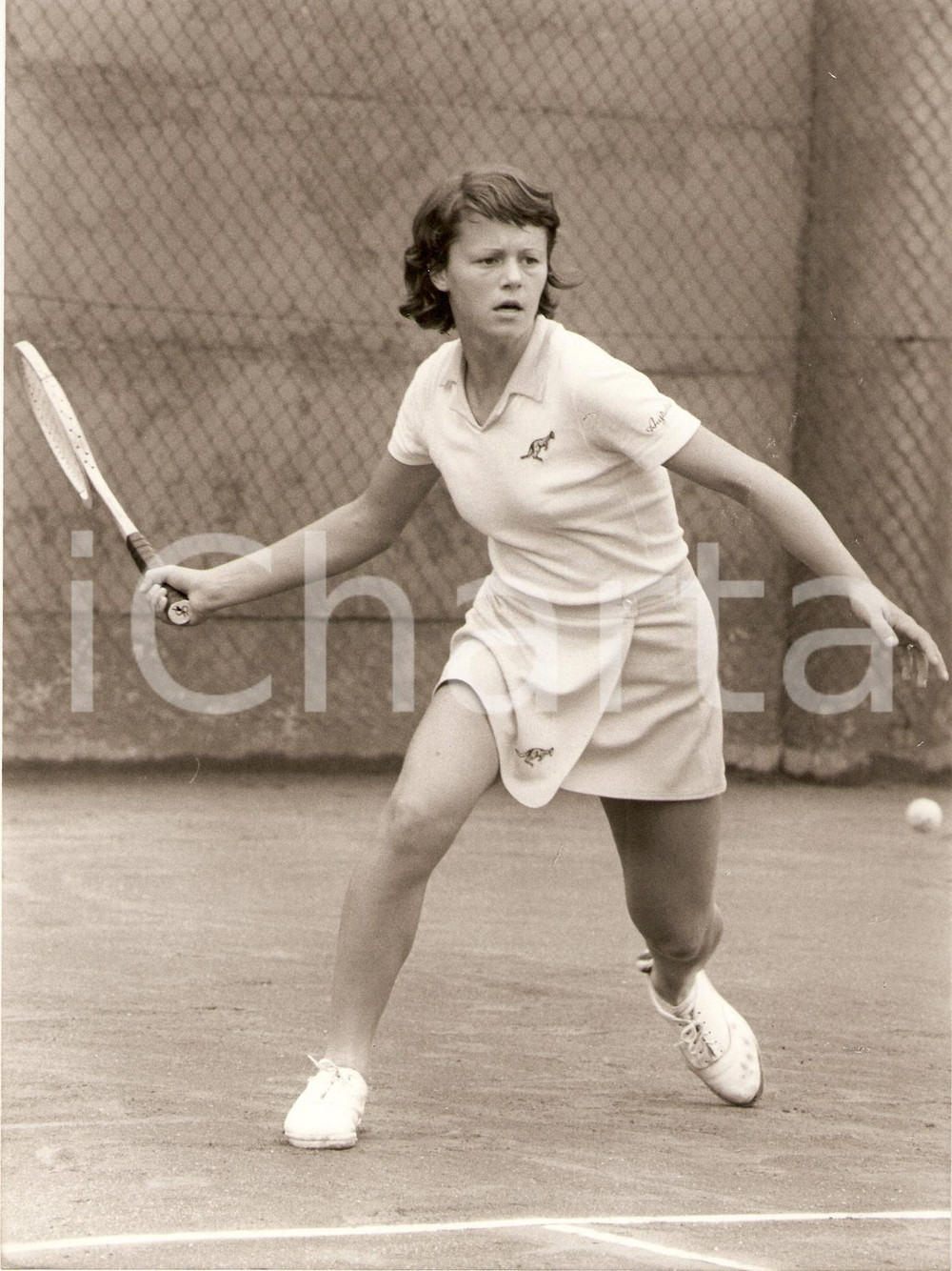 Fotografia d epoca originale 1980 ca SVIZZERA Tennis Hana STRACHONOVA si allena Sponsor AUSTRALIAN Fotografia 1