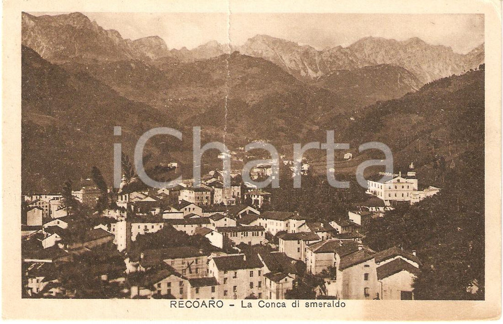 Cartolina originale da collezione 1933 RECOARO TERME VI Panoramica CONCA DI SMERALDO Cartolina DANNEGGIATA 1
