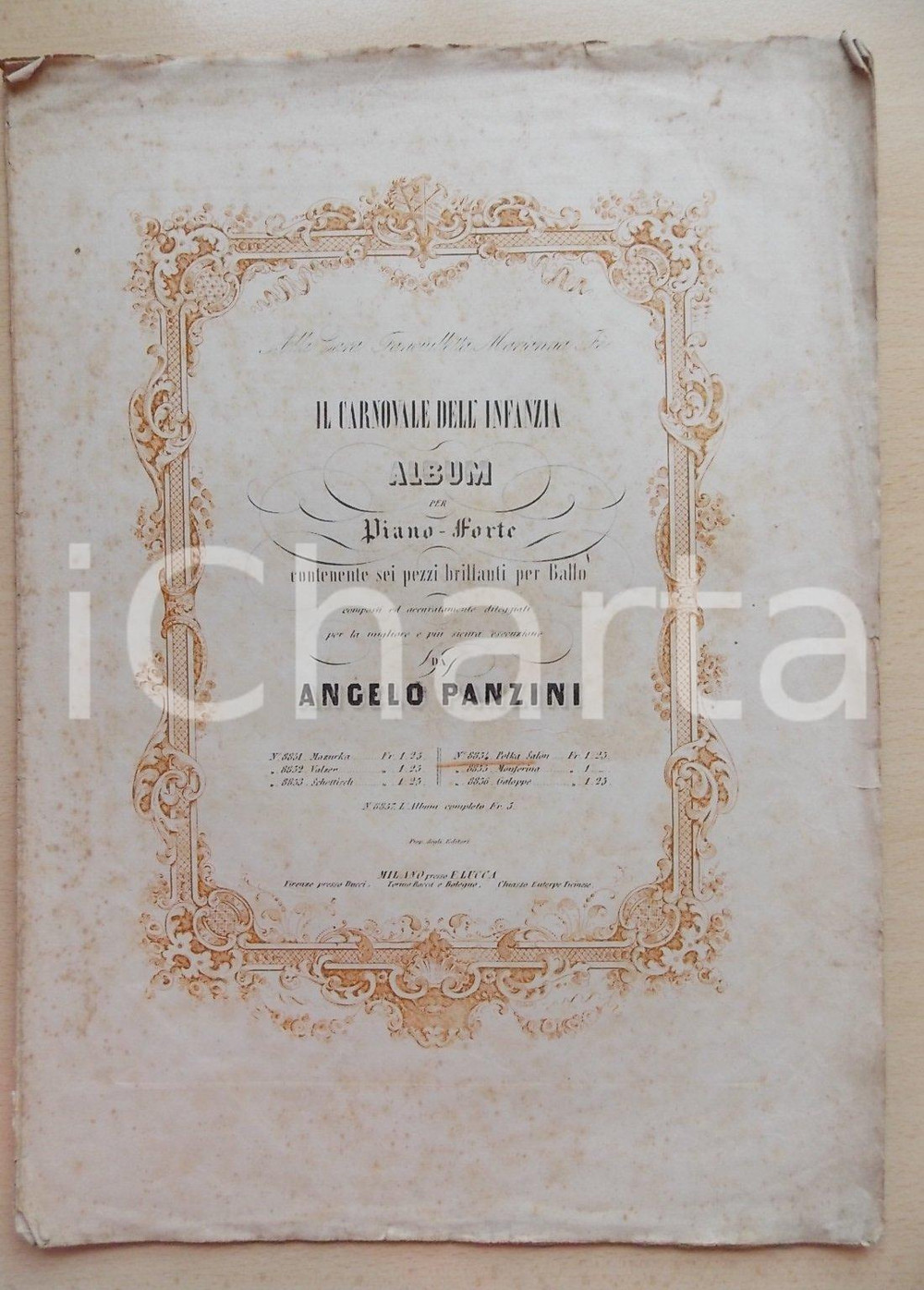 Oggetto da collezione cartaceo 1890 ca Angelo PANZINI Il Carnovale dell infanzia  Polka salon Ed. LUCCA 1