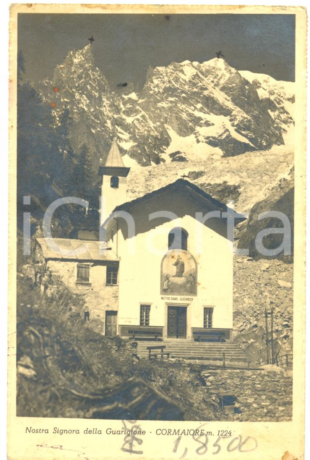 Cartolina originale da collezione 1948 COURMAYEUR AO Santuario NOSTRA SIGNORA DELLA GUARIGIONE Cartolina FP VG 1