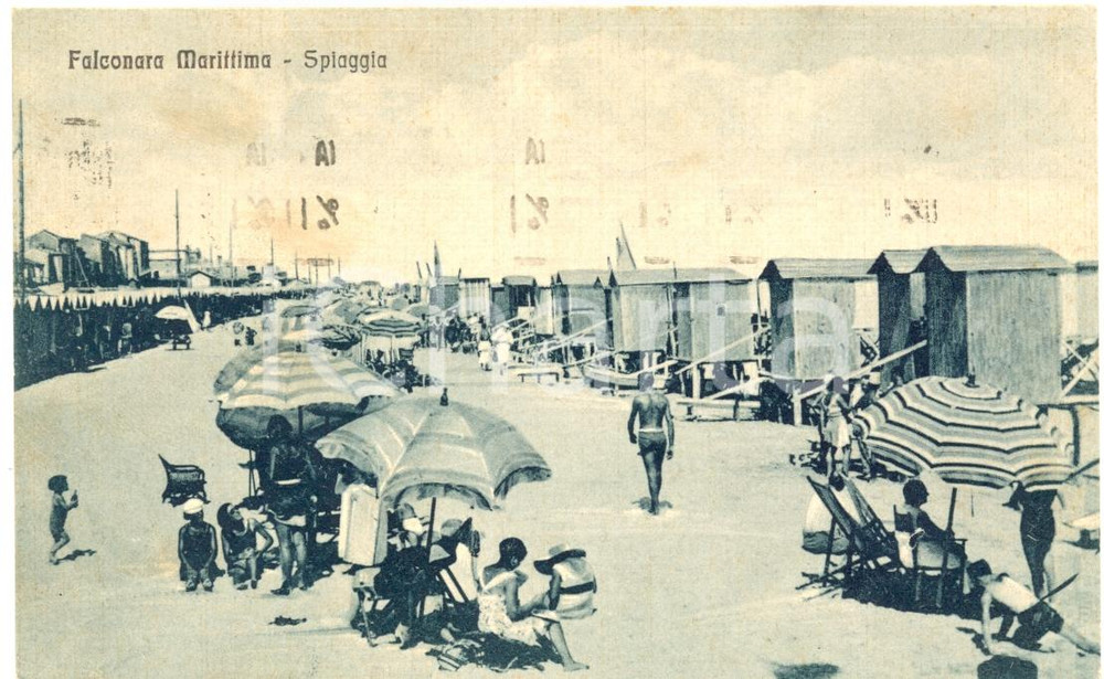 Cartolina originale da collezione 1934 FALCONARA MARITTIMA AN Bagnanti in spiaggia Cartolina postale FP VG 1