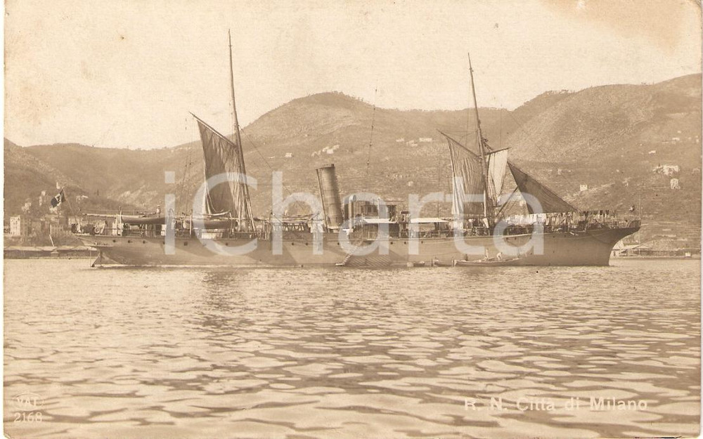Cartolina originale da collezione 1920 ca MARINA MILITARE Regia nave CITTA  DI MILANO Nave posacavi Cartolina FP 1