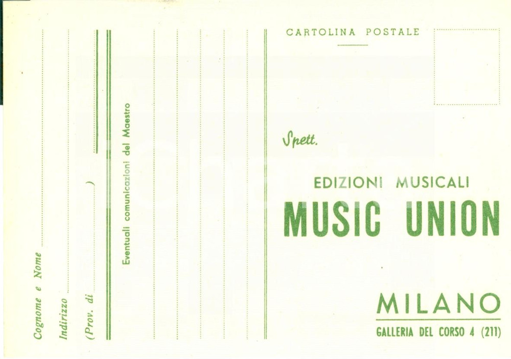 Cartolina originale da collezione 1950 ca MILANO Cedola Edizioni Musicali MUSIC UNION Cartolina 1