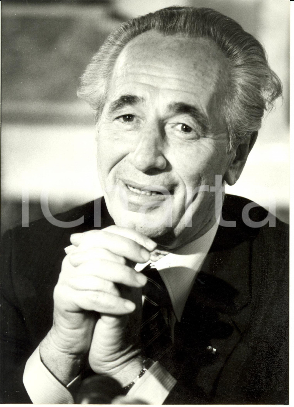 Fotografia d epoca originale 1984 PARIS Shimon PERES Primo Ministro ISRAELE conferenza Hotel MARIGNY Foto 1