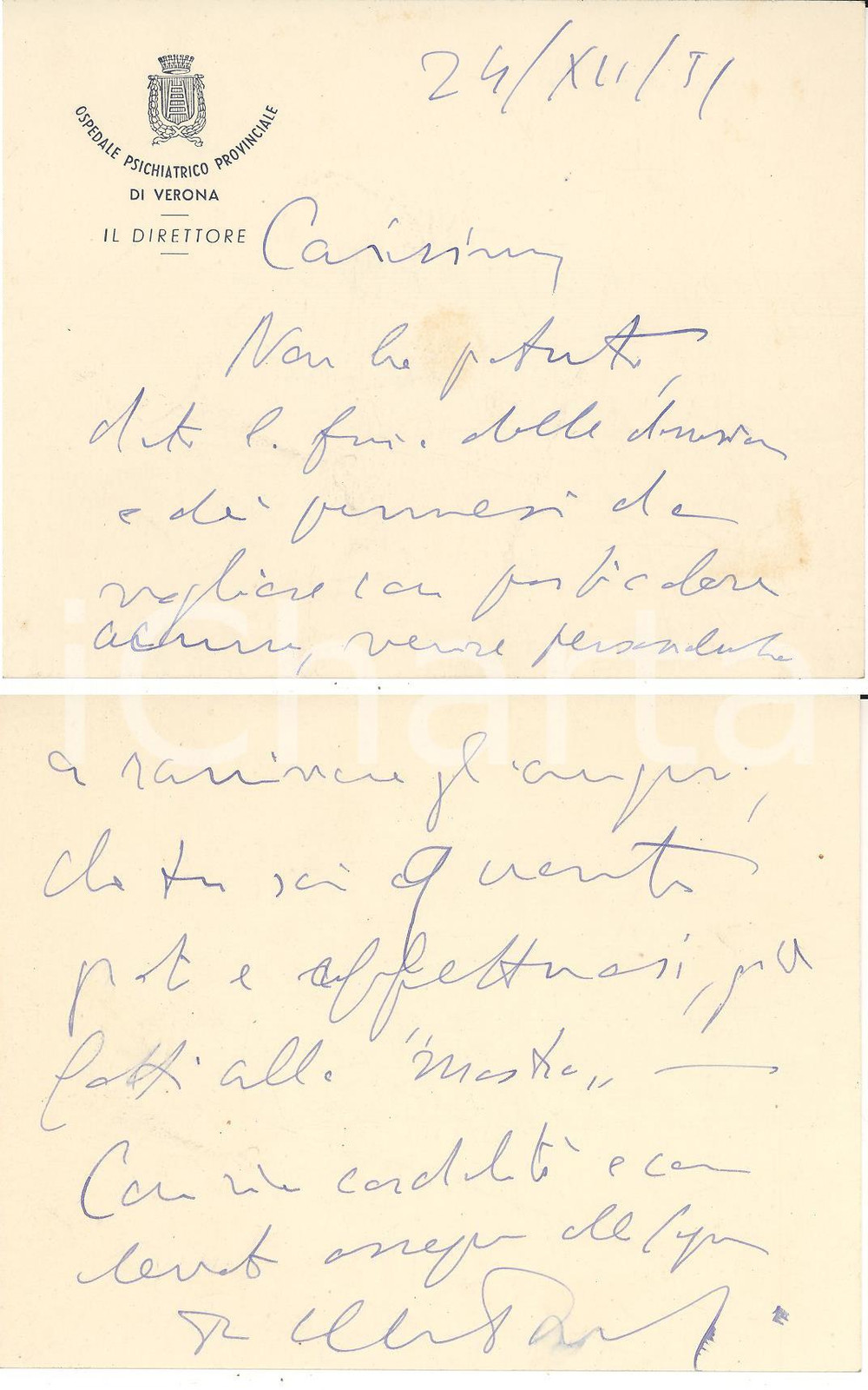 Autografo originale 1931 VERONA Ospedale psichiatrico provinciale Direttore Renato LAMBRANZI 1